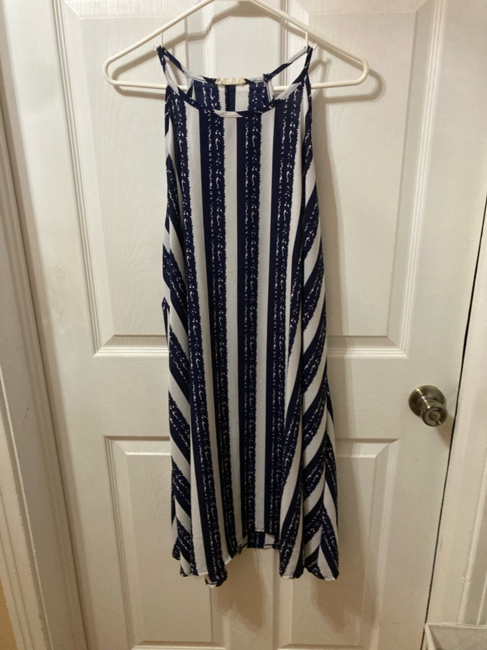 Pinc Navy and White Vertical-Striped A-Line Midi Skirt